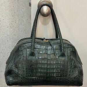 Nancy Gonzalez Dark Green Genuine Crocodile Bowling Bag